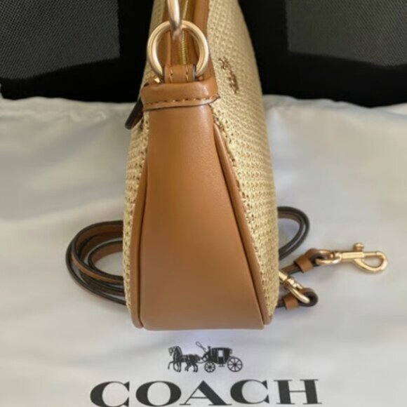 NWT Coach Teri 2way Shoulder Bag Crossbody Straw/Leather Latte CR350 - Picture 6 of 6